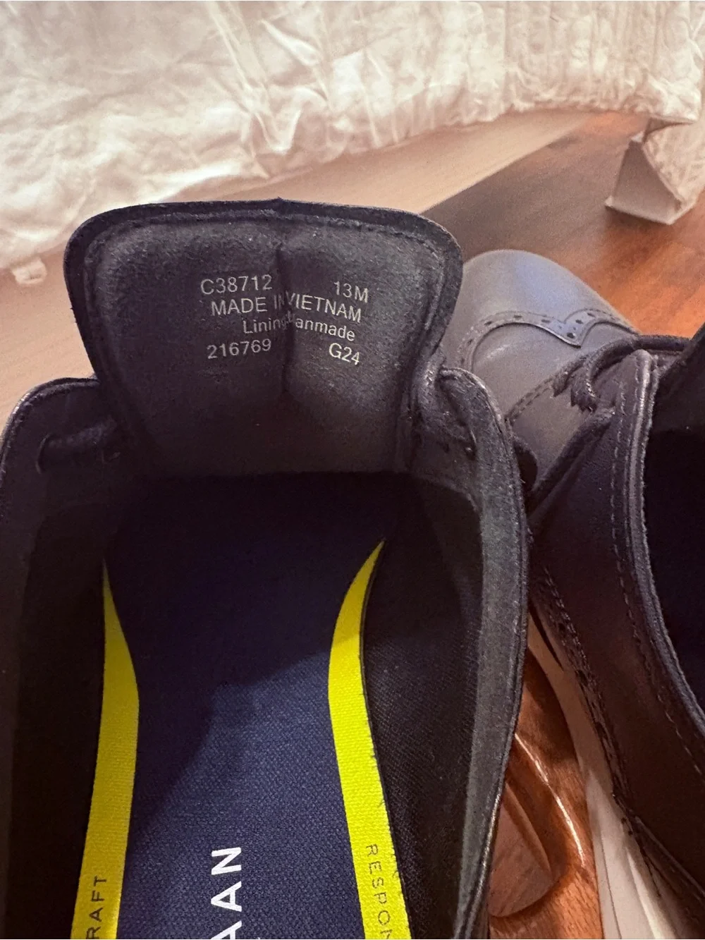 Cole Haan Black Leather Wingtip Derby with White Sole